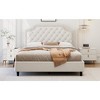 DOMETOUR Queen Size Upholstered Bed with Ruched and Button Tufted Headboard, No Box Spring Needed,Velvet, White - 2 of 4