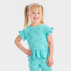 Toddler Girls' Ribbed Printed Short Sleeve Top - Cat & Jack™ - 1 of 3