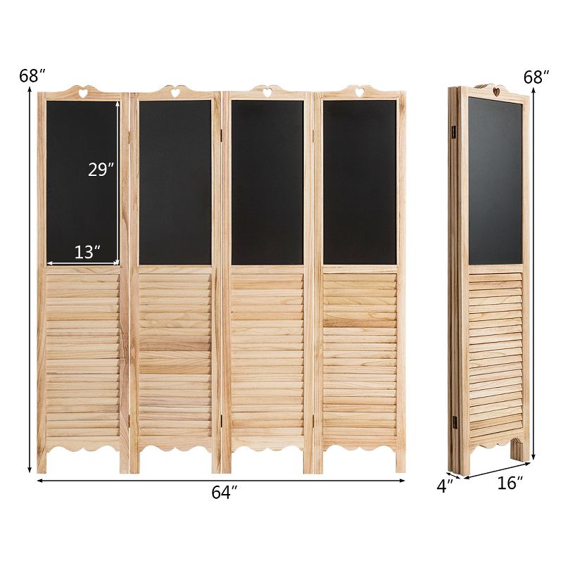 Costway 4-Panel Folding Divider Screen W/Chalkboard 5.7Ft Tall Natural, 4 of 11