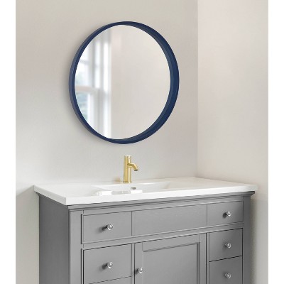 Elegant 28" Gold-Trimmed Round Wood Wall Mirror