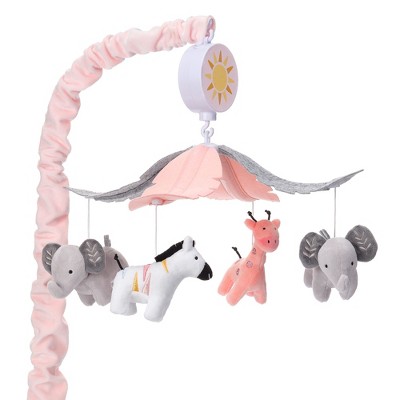 Image of Lambs & Ivy Jazzy Jungle Peach/Gray Safari Animals Musical Baby Crib Mobile