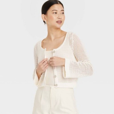 Vintage White Cardigan Marks And Spencer Blouses With Zipper Vest And Long  Sleeves For Women Peter Pan Collar Sweet Shirts Tops From Mu02, $38.19