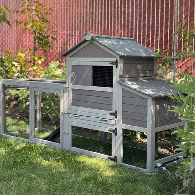 Gray Wooden Mobile Chicken Coop with Asphalt Roof