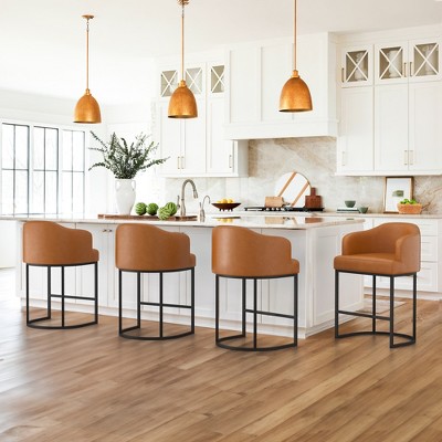 Arceso 4pcs Counter Height Bar Stools, Modern Counter Stools Upholstered Barstools, with Curved Backrest and Arms