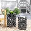 Modern Iron Patio Side Table with Floral Cut Design, Cylindrical Outdoor End Table, Iron-cut Outdoor End Table for Patio -Christopher Knight Home - 2 of 4