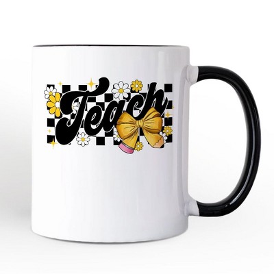 Teach Checkered Coquette Bow Mug, Retro Gift for Trendy Teachers | OrnamentallyYou