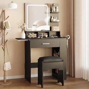 Makeup Vanity with Mirror, Lights, Charging Station & Time Display - 1 of 4