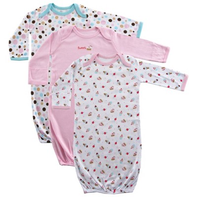 Luvable Friends Baby Girl Cotton Long-Sleeve Gowns 3pk, Pink, 0-6 Months