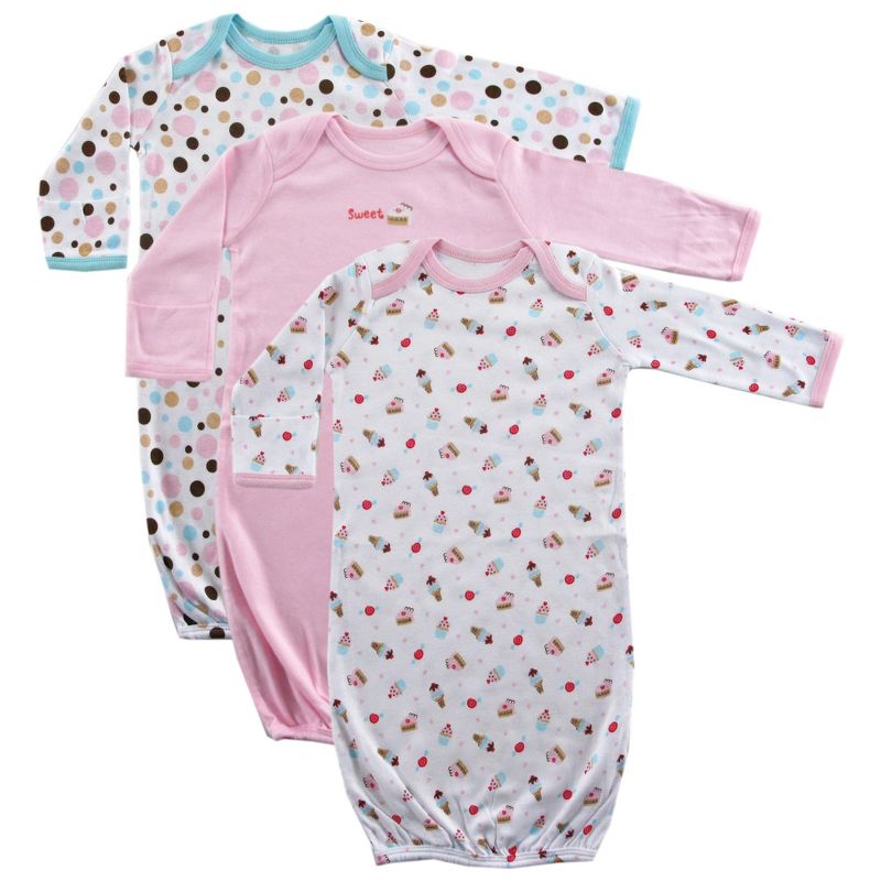 Luvable Friends Baby Girl Cotton Long-Sleeve Gowns 3pk, Pink, 0-6 Months, 1 of 3