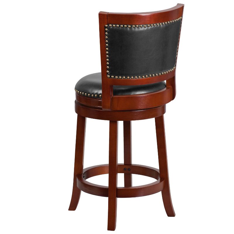 Emma and Oliver 26"H Open Panel Back Wood Counter Stool with Leather Swivel Seat, 3 of 7