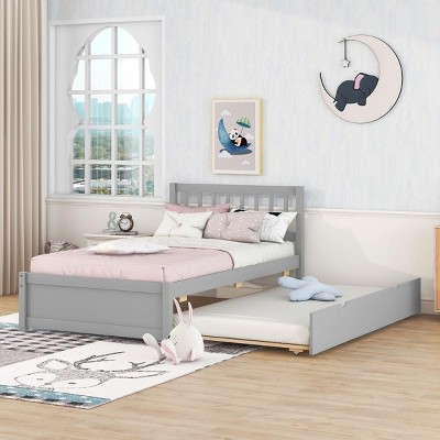 Streamdale Modern Design Wooden Twin Size Platform Bed Frame with Trundle for Grey Color