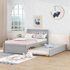 Streamdale Modern Design Wooden Twin Size Platform Bed Frame with Trundle for Grey Color - 1 of 4