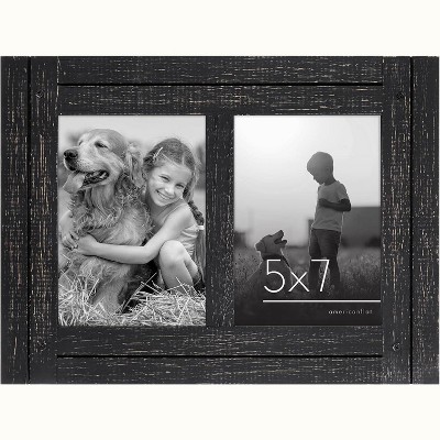 Americanflat Collage Picture Frame in with Two  Displays Textured Wood and Polished Glass for Wall and Tabletop - Charcoal 5" x 7"