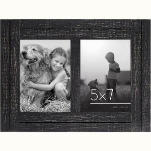 Americanflat Collage Picture Frame in with Two  Displays Textured Wood and Polished Glass for Wall and Tabletop - Charcoal 5" x 7" - 1 of 4