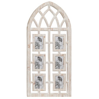 Wood 6 Slot Wall Photo Frame with Window Arch Shape Light Brown - Olivia & May: Horizontal Multi-Photo Display, Glass Glazing, D Ring Mount
