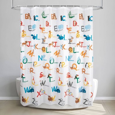 Animal Alphabet Multicolor Polyester Kids' Shower Curtain