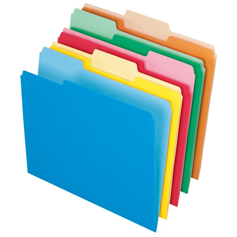 Pendaflex Two-Tone File Folder, Letter Size, 1/3 Cut Tabs, Assorted Colors, Pack of 100, 1 of 2