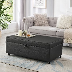 Lyngins Modern Large Sofa Storage Ottoman with Wheels, Linen Fabric Storage Bench, Couch Ottoman with Storage, Work as Coffee Table, 400 lbs Capacity - 1 of 4