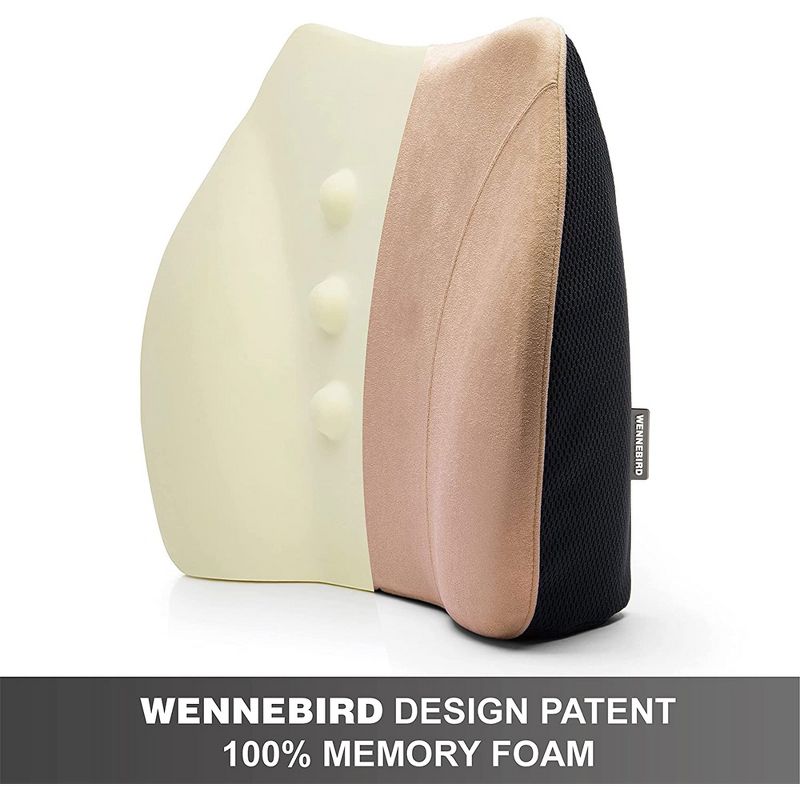 WENNEBIRD Model Q Lumbar Memory Foam Support Pillow to Improve Posture with Raised Side Butterfly Design, Dual Fabric, and Removable Cover, Beige, 5 of 7