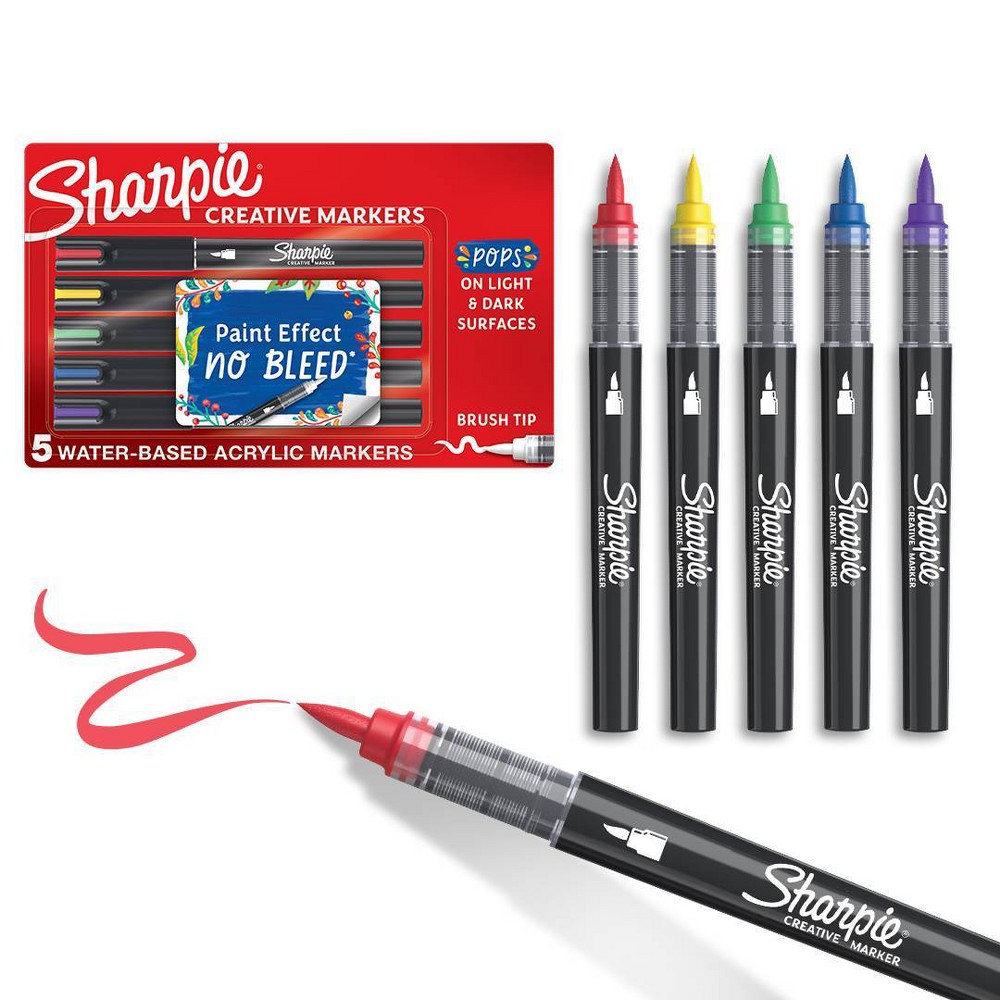 Sharpie 5pk Creative Markers Brush Tip Multicolored: Medium Point Art & Stationery for Ages 8+