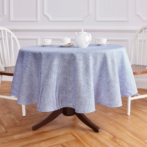 Solino Home Striped Linen Round Tablecloth | Narrow Stripe - 1 of 4
