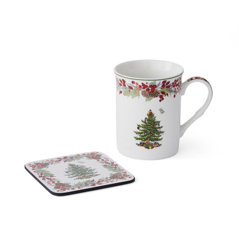 Spode Christmas Tree 2023 Annual 5 Piece Mug and Coaster Set with Tin Gift Box, Porcelain Mugs and Cork-Backed Coasters, 3 of 7