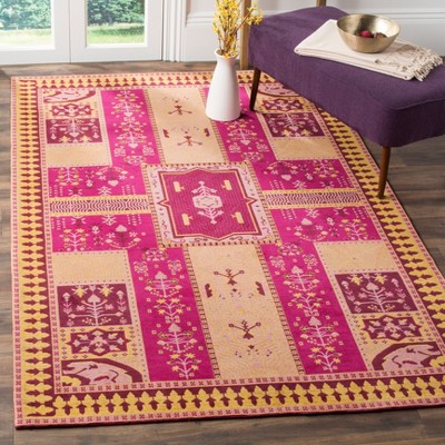 Vintage Fuchsia & Gold Flat Weave 8' x 10' Area Rug