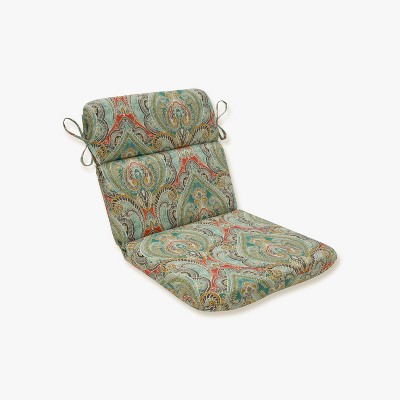 Pretty Witty Reef Rounded Corners Outdoor Chair Cushion Blue - Pillow Perfect: Weather-Resistant with Ties, Fade-Resistant