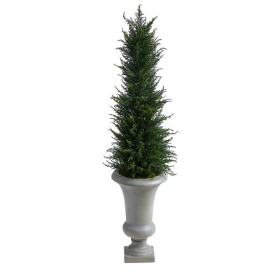 44" Indoor/Outdoor Cypress Artificial Tree in Urn Sand/Green - Nearly Natural