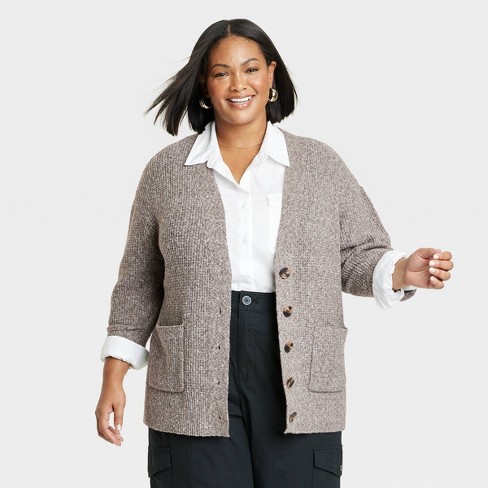 Women's Waffle Stitch Cardigan - Ava & Viv™ Gray 4X