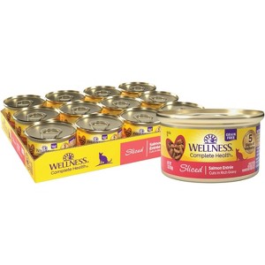 Wellness Grain-Free Wet Canned Cat Food – Sliced Salmon Entrée, 3 oz Cans – Case of 24 - 1 of 4