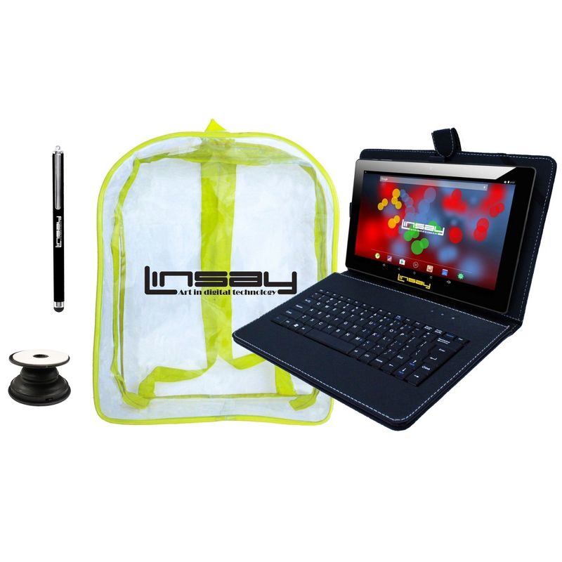 LINSAY 10.1" Tablet 2GB RAM 64GB New Android 13 with Black Keyboard and BackPack, 1 of 3