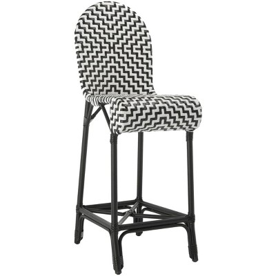 Tilden Black and White Rattan Indoor/Outdoor Bar Stool