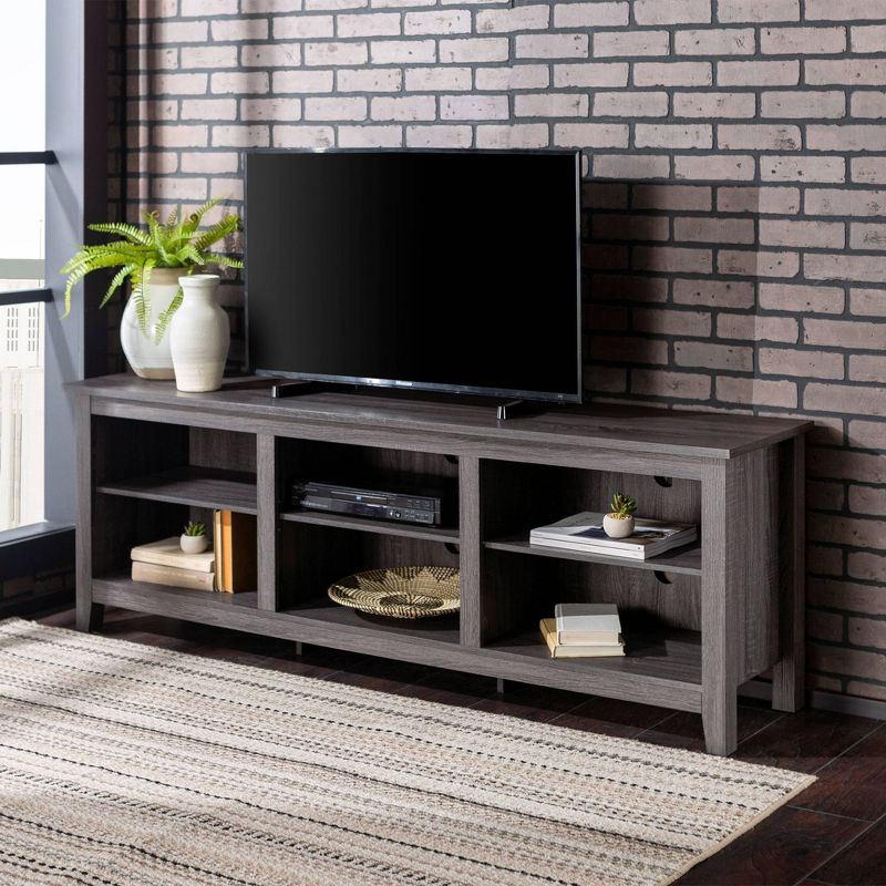 Transitional 6 Cubby Wood Open Storage Wood TV Stand for TVs up to 80"- Saracina Home, 1 of 18