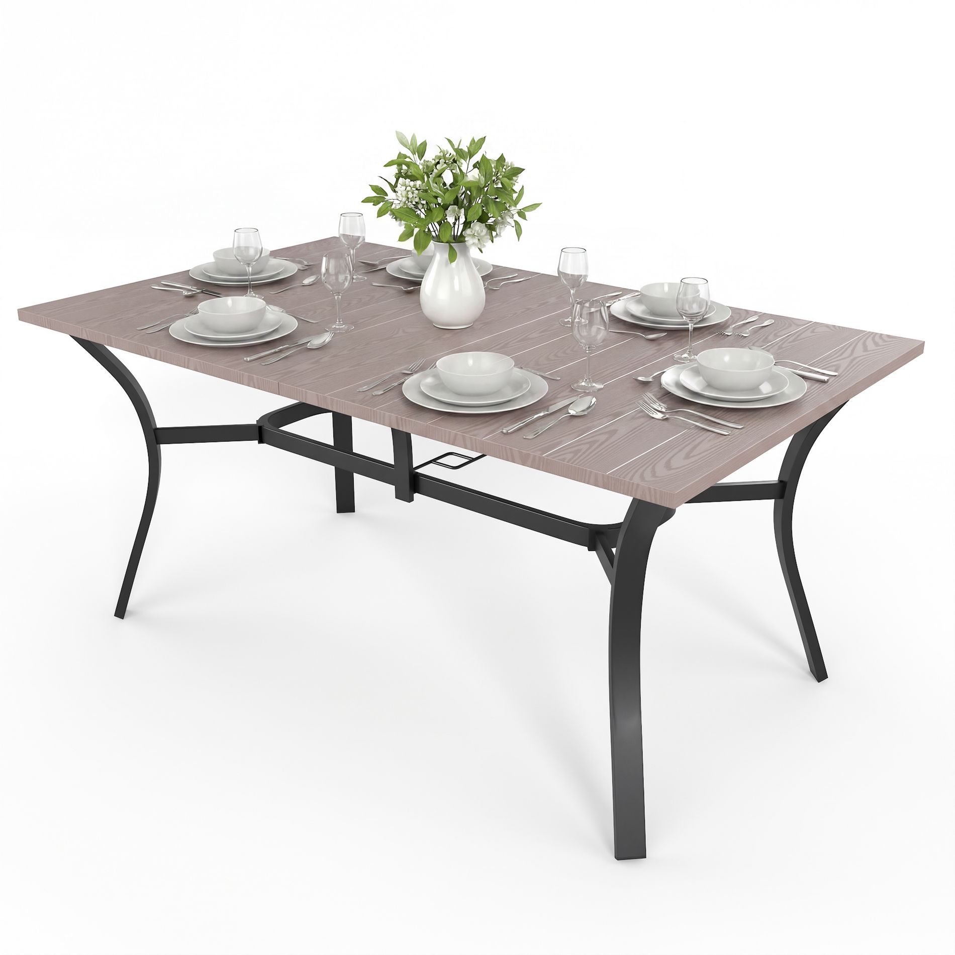 Oudoor Dining Table, Industrial Rectangular Patio Dining Table Natural Color