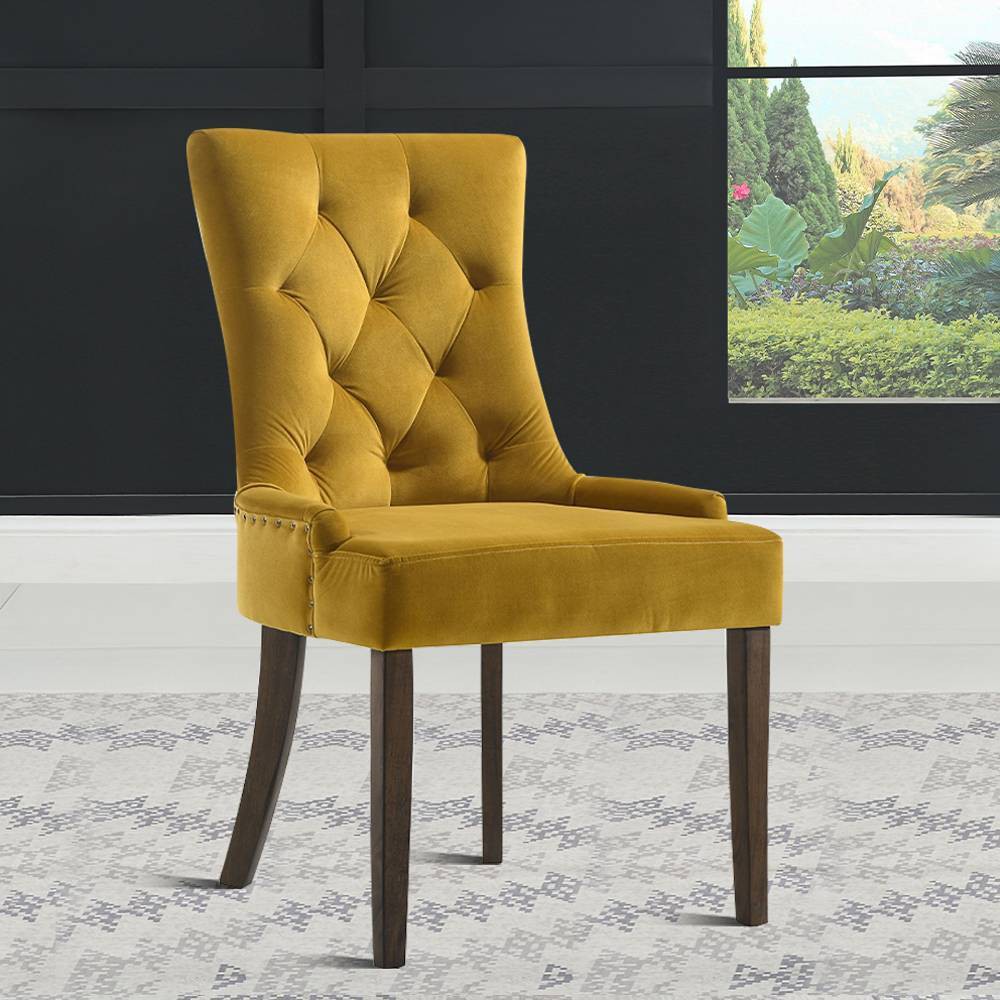 Photos - Chair 22" Farren Accent  Yellow Velvet/Espresso Finish - Acme Furniture