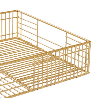 Gold Rectangular Metal Wire Tray Set of 2