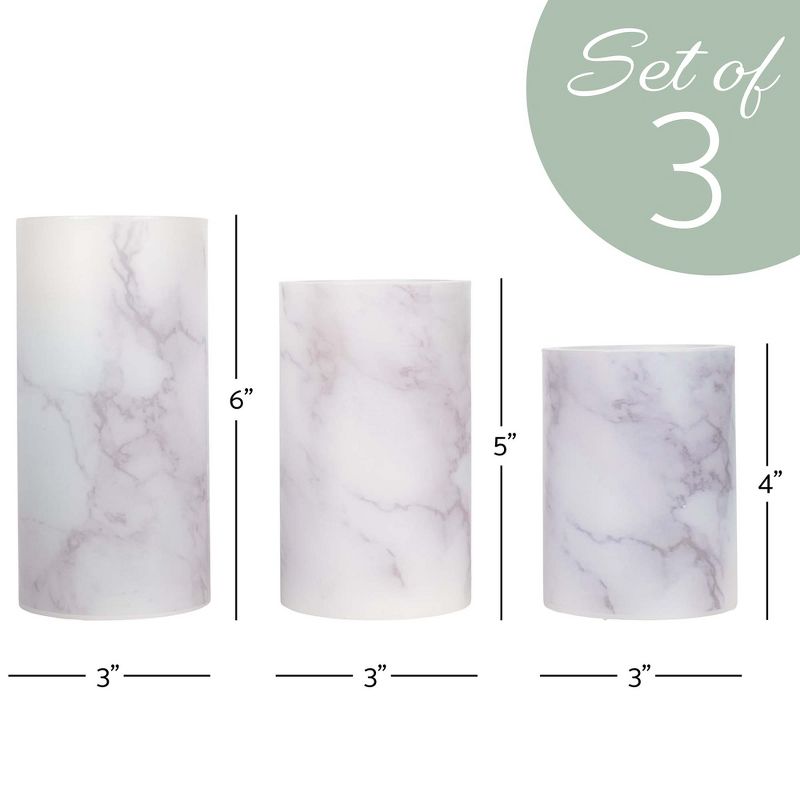 Elanze Designs Marbled White and Grey 6 inch Wax LED Flameless Pillar Candles Set of 3, 2 of 6