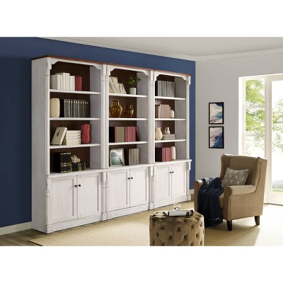 Durham 94" Traditional White & Brown Wood Bookcase with Doors