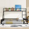 Floor Bed Frame, Metal Platform Bed with Safety Guardrails & Desk and Storage Shelves, Playhouse Bed Frame for Bedroom Playroom - 2 of 4