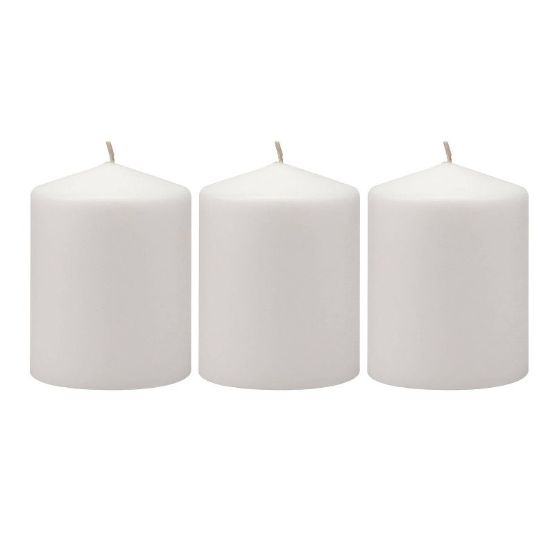 Stonebriar 3pk Tall 3&#39;&#39; x 4&#39;&#39; 35 Hour Long Burning Unscented White Wax Pillar Candle, 3 of 8