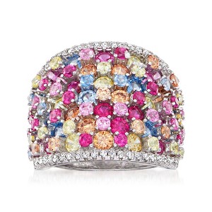 Ross-Simons 4.10 ct. t.w. Multicolored Simulated Sapphire and .20 ct. t.w. CZ Wide Ring in Sterling Silver - 1 of 4