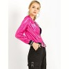 INSPIRE CHIC Women's Holographic Fashion Stand Collar Metallic Lightweight Zip Bomber Jacket - 4 of 4