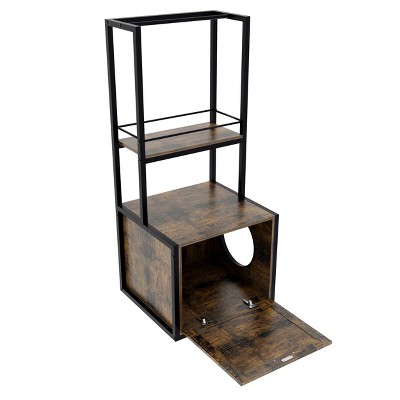 ONWITH 55"Refined Litter Box Enclosure with Storage Shelves and 2 Hanging Clothes Rack