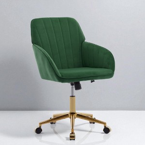 Mshliw Ergonomic Velvet Office Chair with Adjustable Height, Gold Metal Base, Dining Chair, Memory Foam Seat and Lumbar Support for Home or Office - 1 of 4