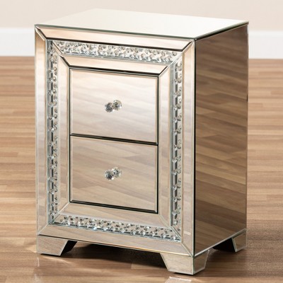 Mina Glamorous Mirrored Silver 3-Drawer End Table