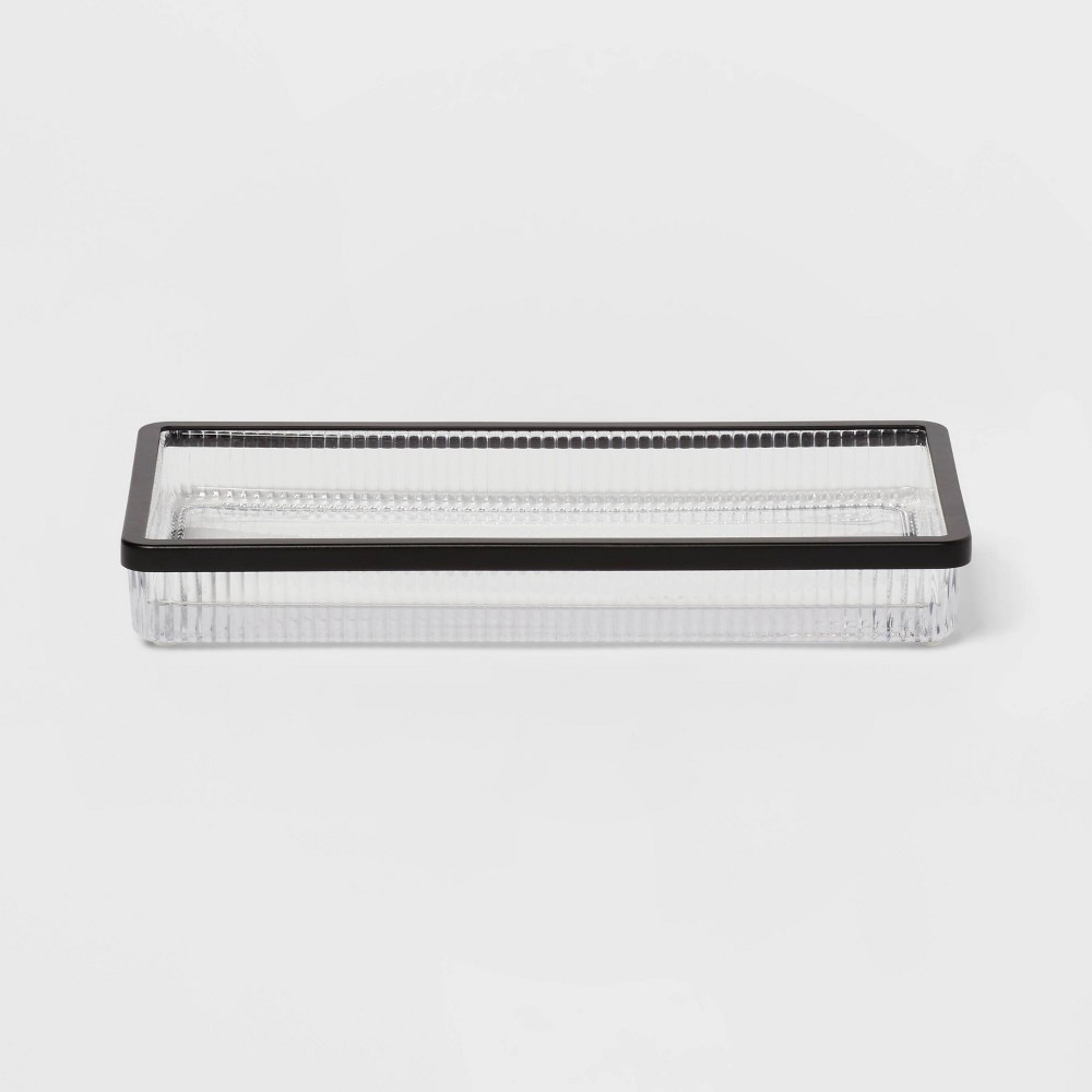 Photos - Other Bathroom Accessories Ribbed Glass Tray Black - Threshold™: Metal & Glass Vanity Organizer, Easy to Clean