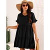 Seta T Women's V Neck Ruffle Short Sleeve Tiered A-Line Flowy Beach Babydoll Dress with Pockets - 3 of 4
