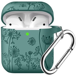 BONGEEK for AirPod Case 2nd 1st Generation Case Cover, Flower Engraved Full Protective Case Soft Silicone Pattern LED Visible,Pine Green - 1 of 4