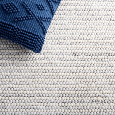 Ivory and Light Grey Handmade Wool Square Rug, 6' x 6'